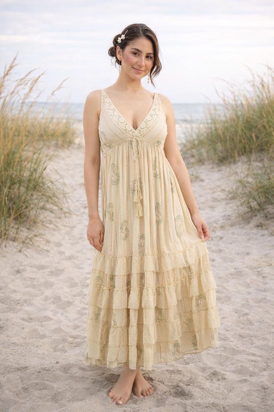 Brown Maxi Dress Coastal Boho Flowy Resort